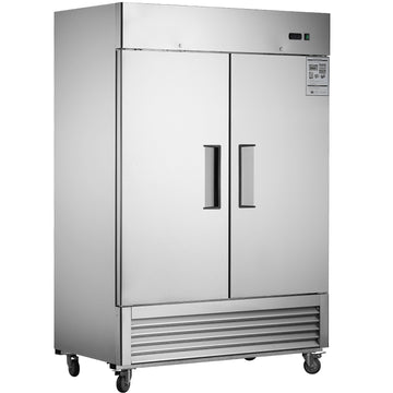 54"W Commercial Freezer 2 Section 2 Solid Door Stainless Steel Interior And Exterior Construction Reach In Freezer 42.2 Cu.Ft. Upright Fan Cooling Freezer For Restaurants And Commercial Environments