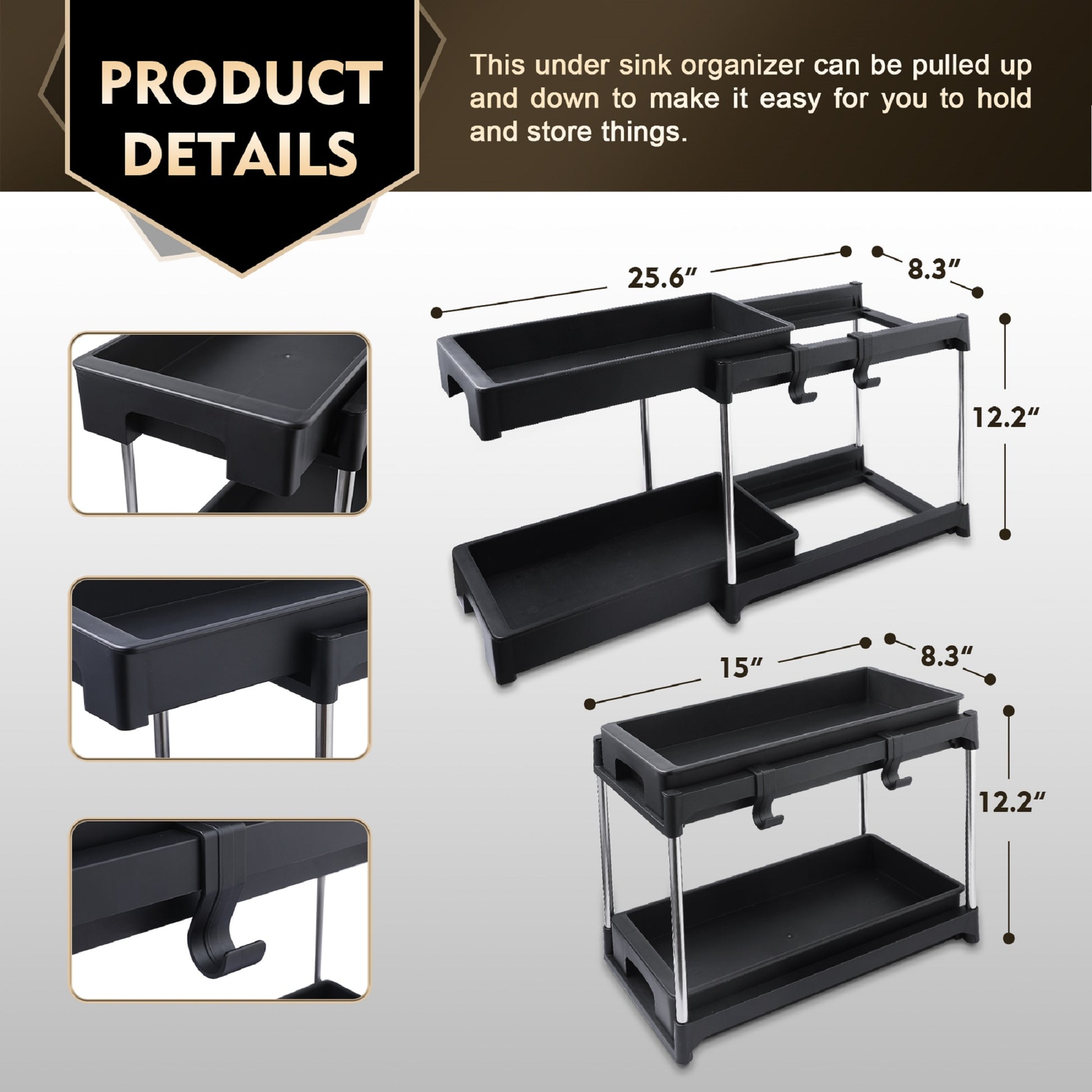 Organizers And Storage Cabinet Organizers And Storage Pull Out Drawers 2 Hooks Black Black Plastic