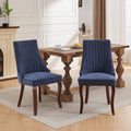 Rayon Cloth Flocking Linen Dining Chairs Channel Kitchen Dinner Chair Comfy Fabric Upholstered Accent Chair For Dining Room With Curved Solid Wood Legs,Set Of 2 Blue , Sw1847Bl Blue Light Brown Dining Room American Design,American Traditional Dining