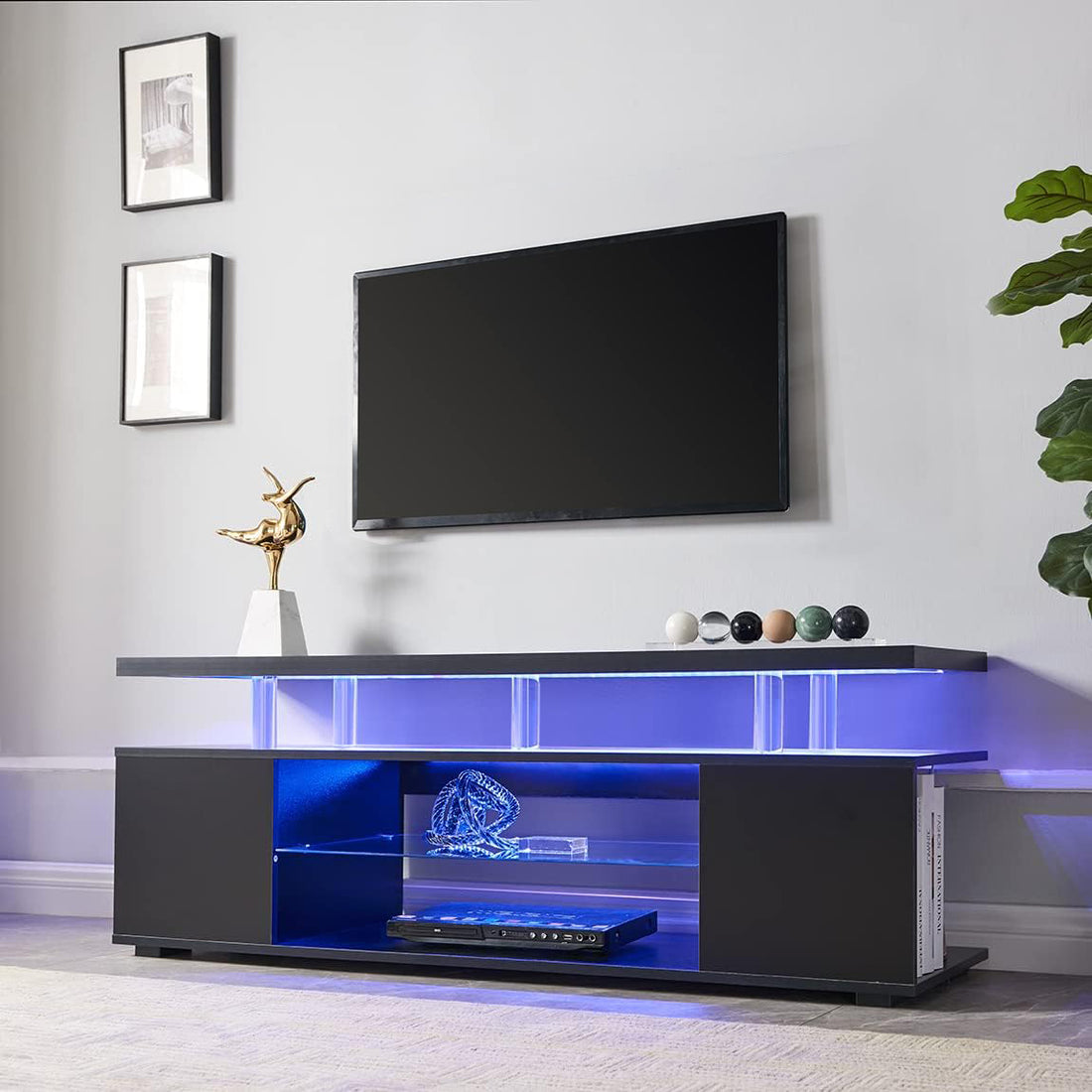 Tv Stand For 70 Inch Tv Led Gaming Entertainment Center Media Storage Console Table With Large Side Cabinet For Living Room Black Black Primary Living Space 60 69 Inches American Design,Modern 70 Inches Engineered Wood