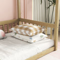 Twin Size Canopy Frame Floor Bed With Fence, Guardrails,Natural Twin Natural American Design Pine