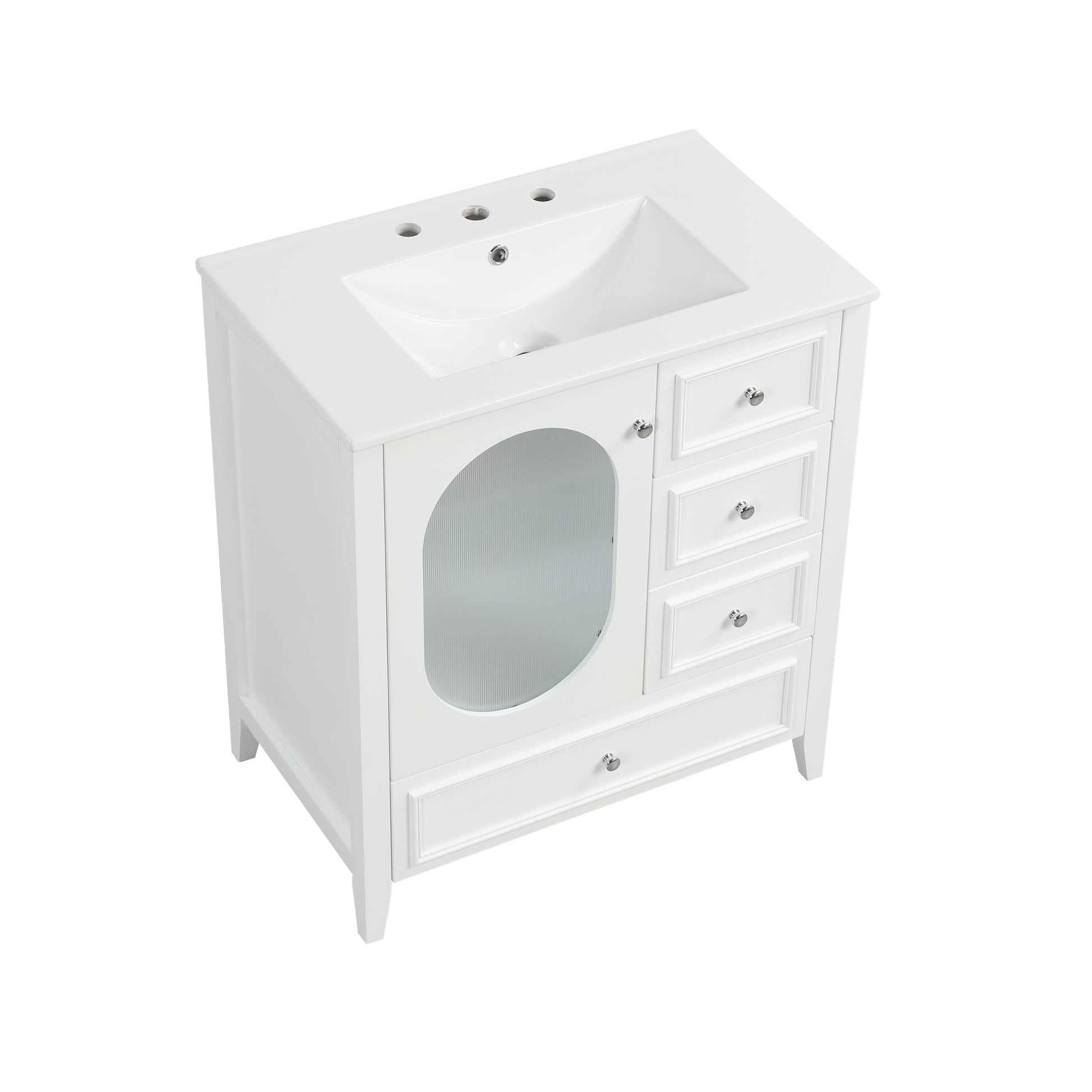 30" Bathroom Vanity With Sink, Bathroom Vanity Cabinet With Three Drawers And Door, Solid Wood And Mdf, White White Solid Wood Mdf