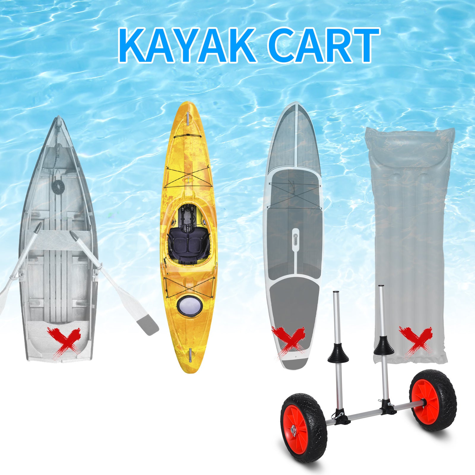 Soozier Universal Kayak Cart, Trolley Trailer Kayak Wheels With Strong Aluminum Frame, Adjustable Width Crossbar, & Large Tires Black Silver Aluminum