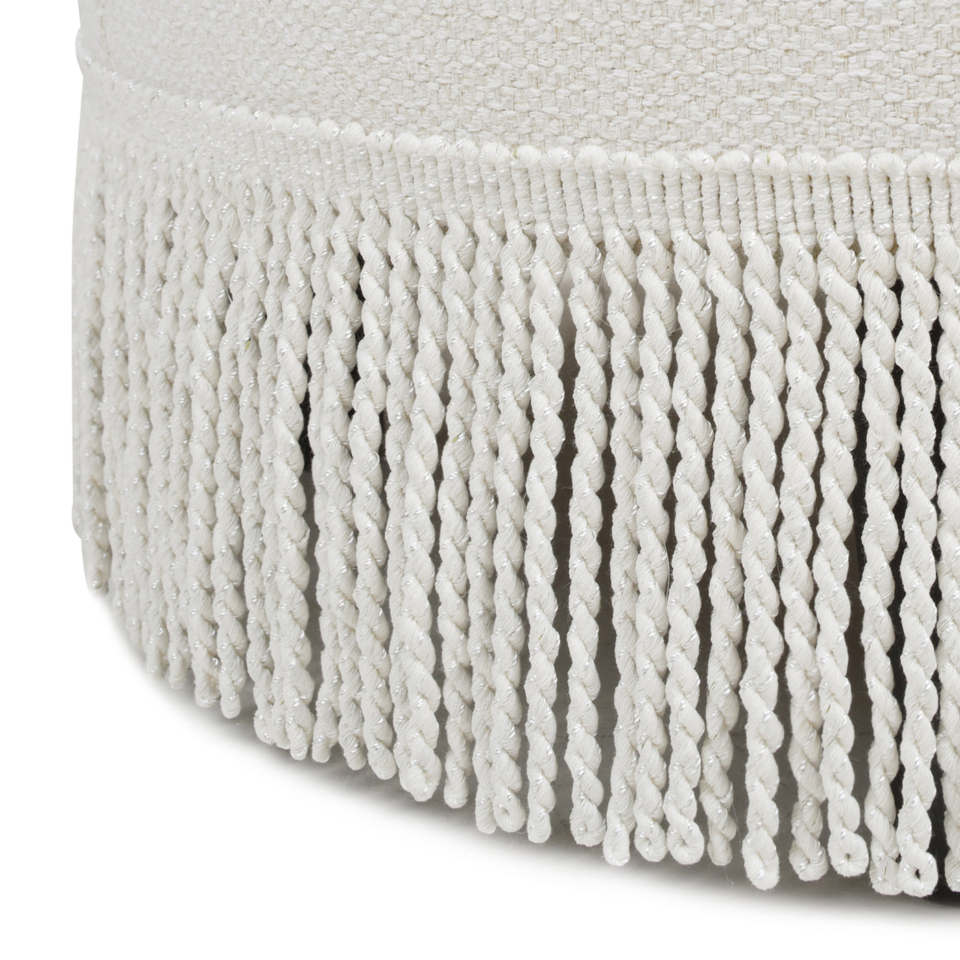 Yolanda 24" Round Upholstered Accent Ottoman, Alabaster Off White Tweed White Foam Fabric