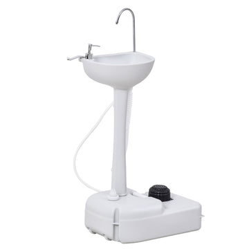 Kleankin Portable Camping Sink, Handwashing Station Basin With 4.5 Gallon Tank, Rolling Wheels & Soap Dispenser For Rv, Outdoor Events, Gatherings, Hdpe, White Antique White Plastic