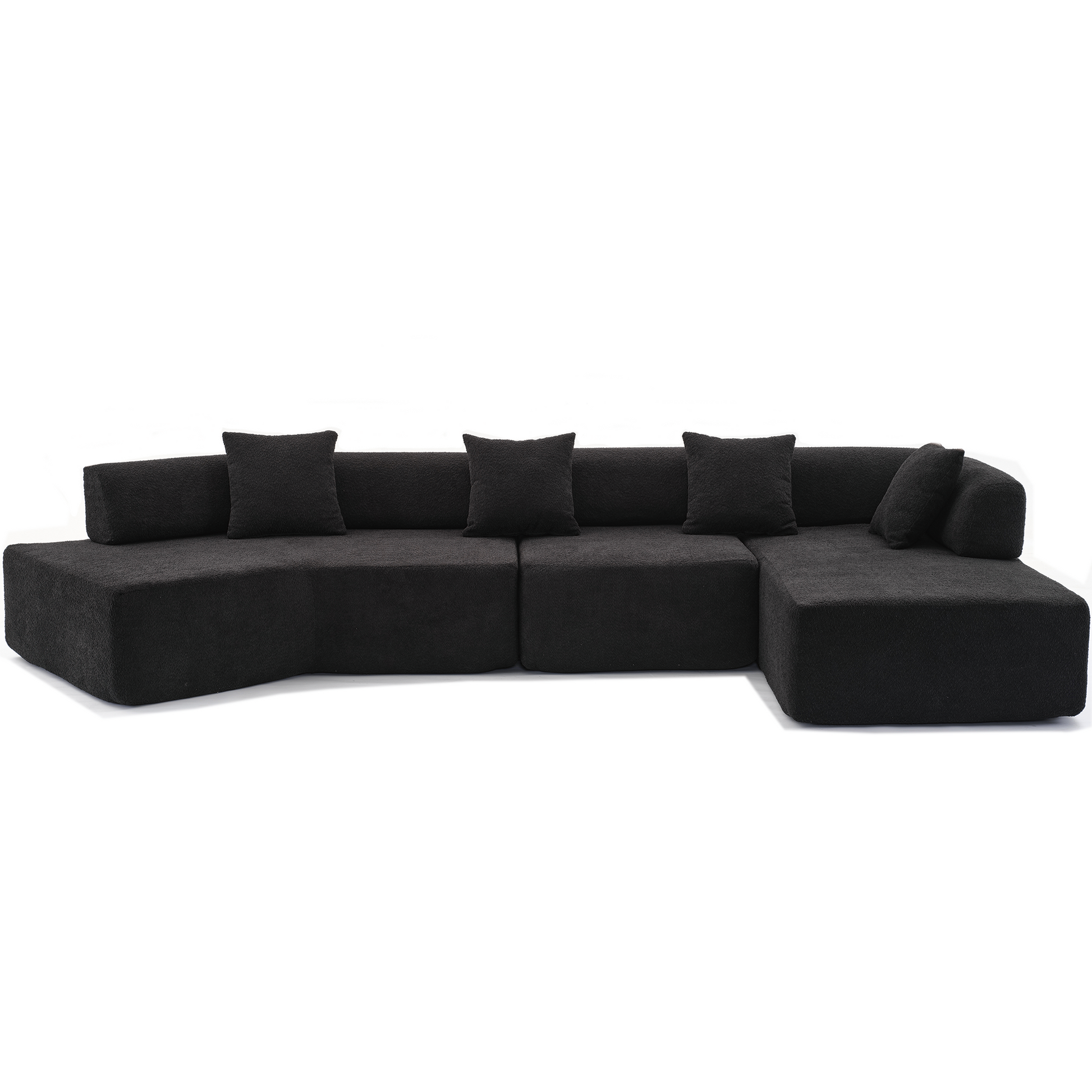 Arrived Modern Minimalist 140" L Shape Couch ,No Assembly Required,Boucle,Modular Sofa ,Couch With Chaise,Free Combination Foam Filled Sofa, 4 Seats,Black Black Polyester Primary Living Space Soft Modern Foam Polyester 4 Seat