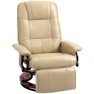 Homcom Faux Leather Manual Recliner With Swivel Wood Base, White Cream White Pu Leather