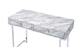 Tigress White Printed Faux Marble Top & Chrome Finish Writing Desk White Faux Marble