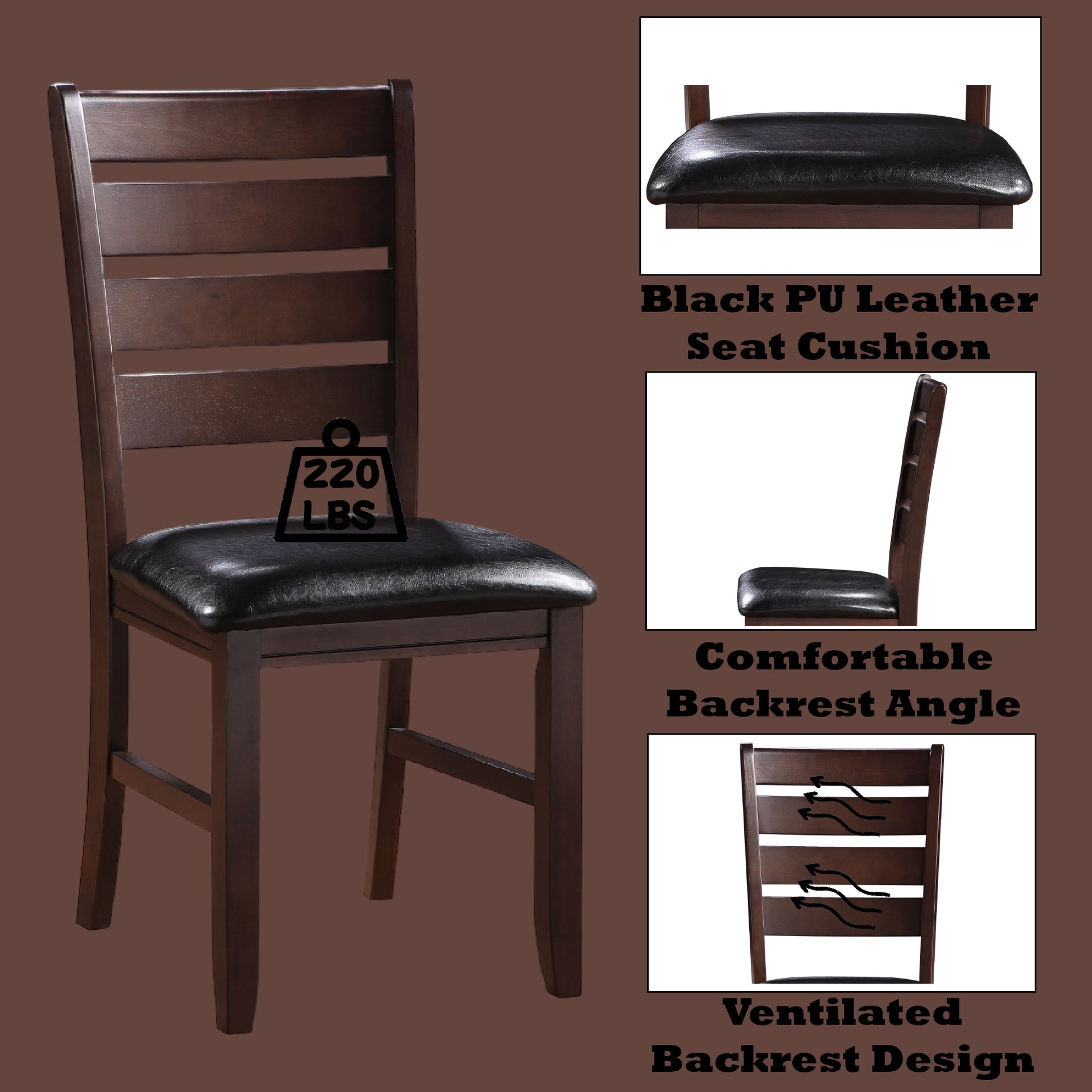 Urbana Black Synthetic Leather & Cherry Finish Side Chair Set Of 2 Cherry Synthetic Wood