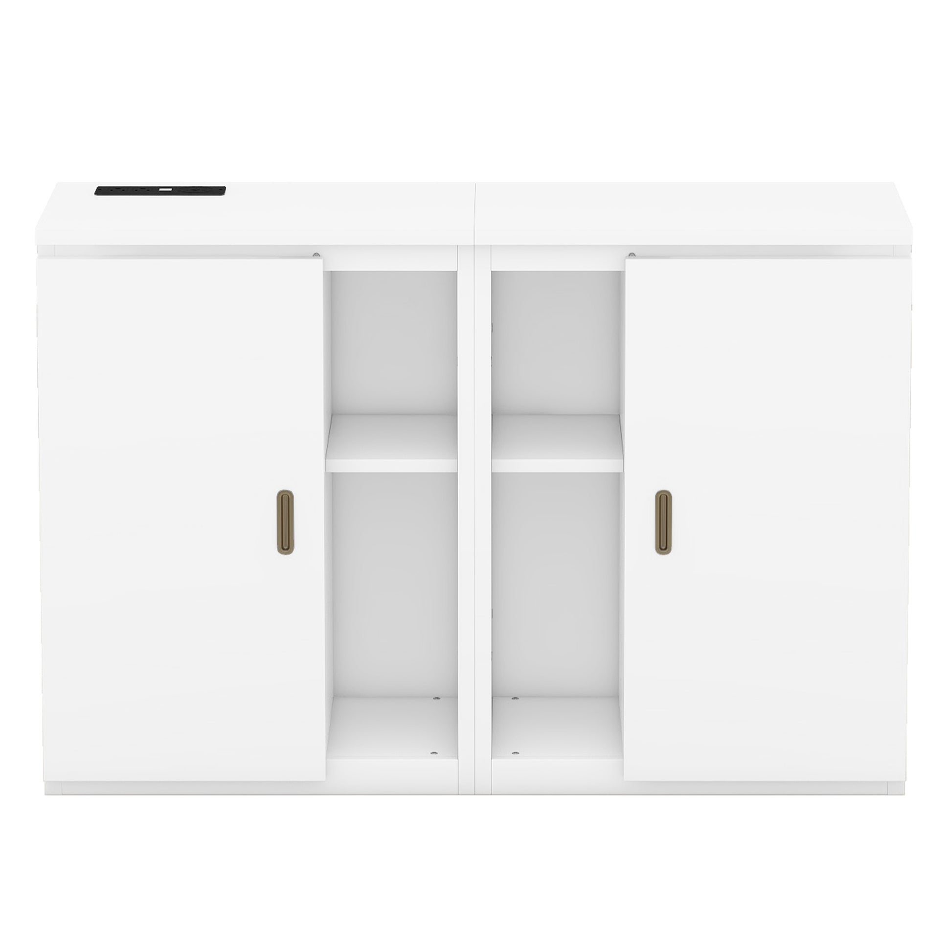 Full Size Murphy Bed With Shelves, Cabinets And Usb Ports,White White Mdf Lvl