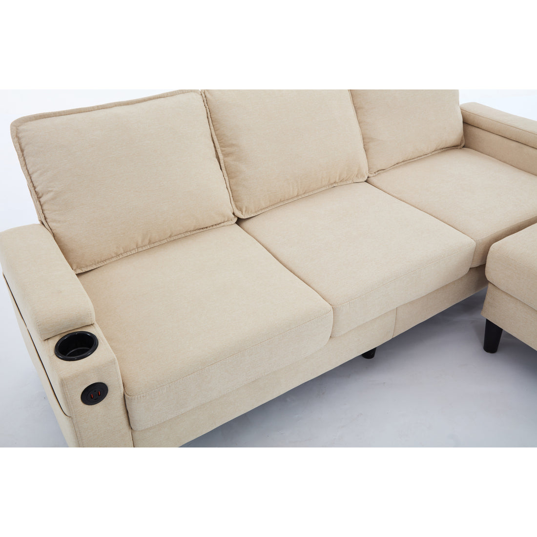 Beige Color Knock Down 3 Seat Combo Sofa With Storage Ottoman For Living Room Apartment Bedroom And Compact Room, Upholstered Sectional Couch, L Shaped Bench With A Footrest, A Individual Sto White Wood Primary Living Space Heavy Duty Pine 3 Seat Beige