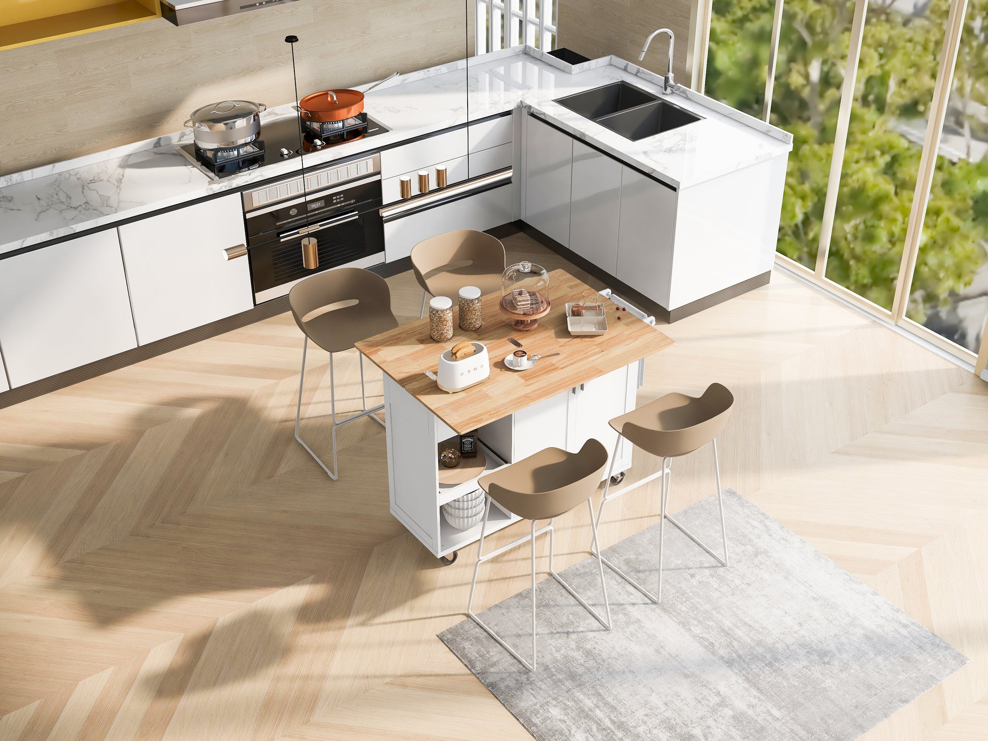 K&K Kitchen Island With Foldable Counter Top, Kitchen Storage Cart With Slide Out Shelf, Towel Rack And Drawer, Rolling Kitchen Cart On Wheels, For Kitchen, Living Room, Dining Room, White White Brown Kitchen Classic,Farmhouse,Luxury,Modern Rectangular