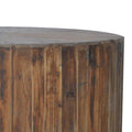 36 Inch Round Drum Coffee Table, Classic Plank Design, Rustic Brown Wood Brown Wood