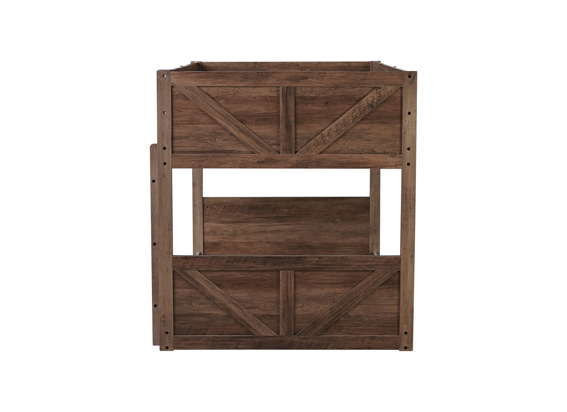 Twin Over Twin Floor Bunk Bed With Panelled Headboard And Footboard, Solid Rubber Wood Foundation With Safety Guardrails, Built In Ladder,Antique Oak Twin Antique Dark Oak Rubber Wood