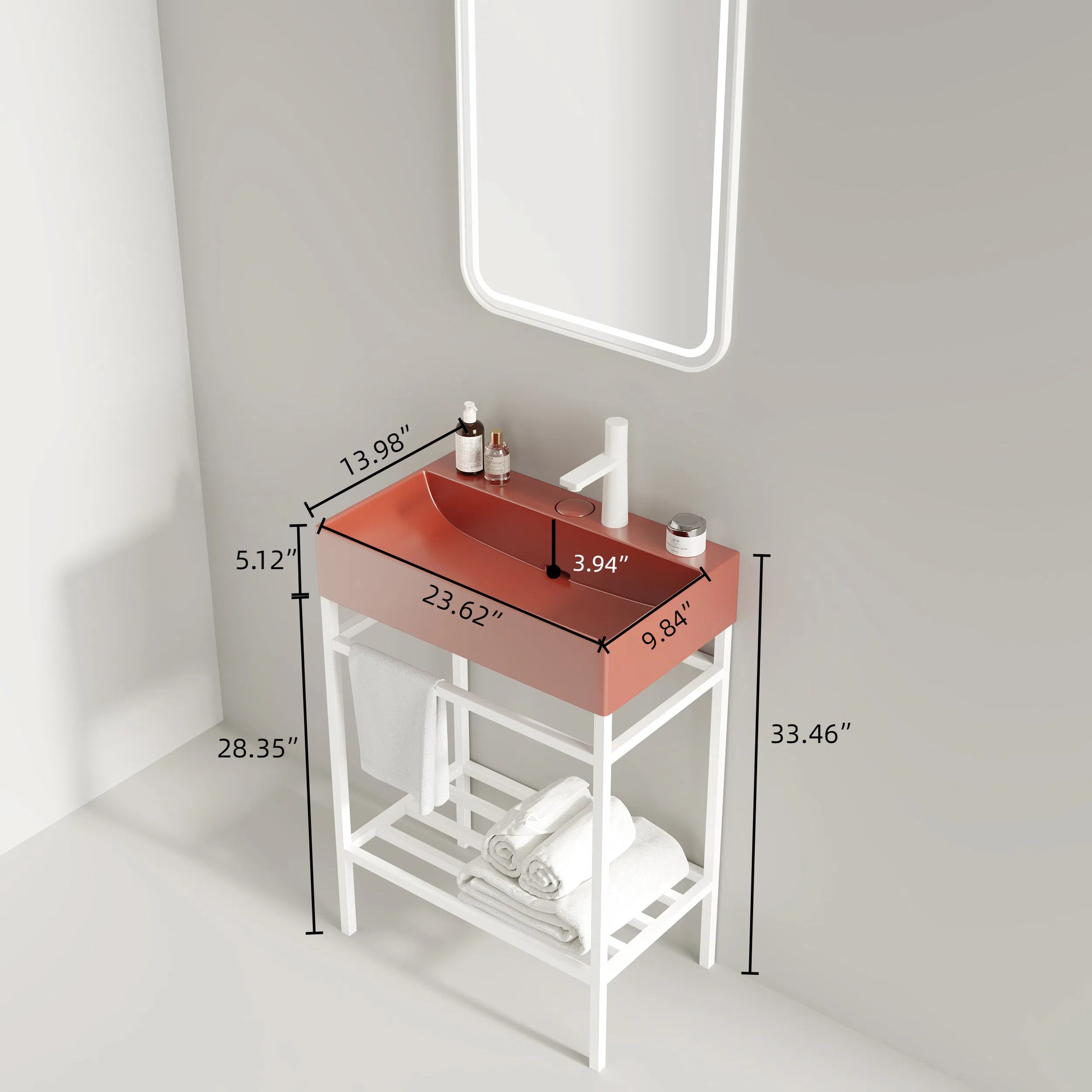 Lofi 24'' Bathroom Sink Without Cabinet, Red Ceramic Basin Red Bathroom Modern,Scandinavian Ceramic