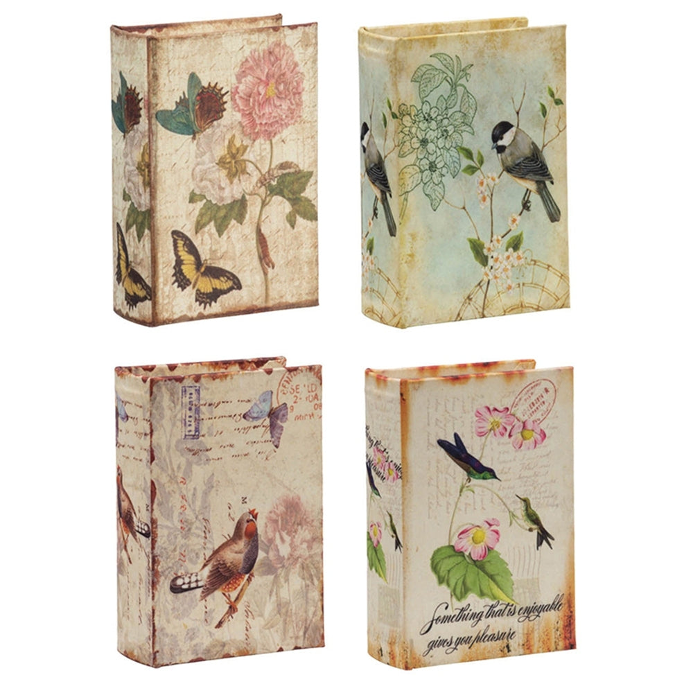 Set Of 4 Book Boxes With Birds, Flowers, And Handwriting Design, 5.5X4X2" Multi Mdf