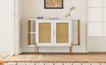 2 Door Elegant Curved Dining Cabinet With Gold Trim And Woven Rattan Doors For Dining Room White White Particle Board