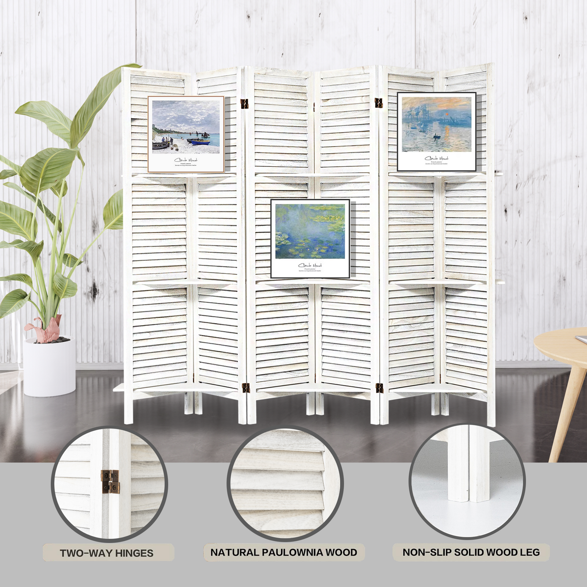 Room Divider With Shelves, 6 Panel Room Dividers And Folding Privacy Screens, Partition Room Divider Temporary Wall, Freestanding Room Divider For Home Office Studio Apartment White White Modern Wood