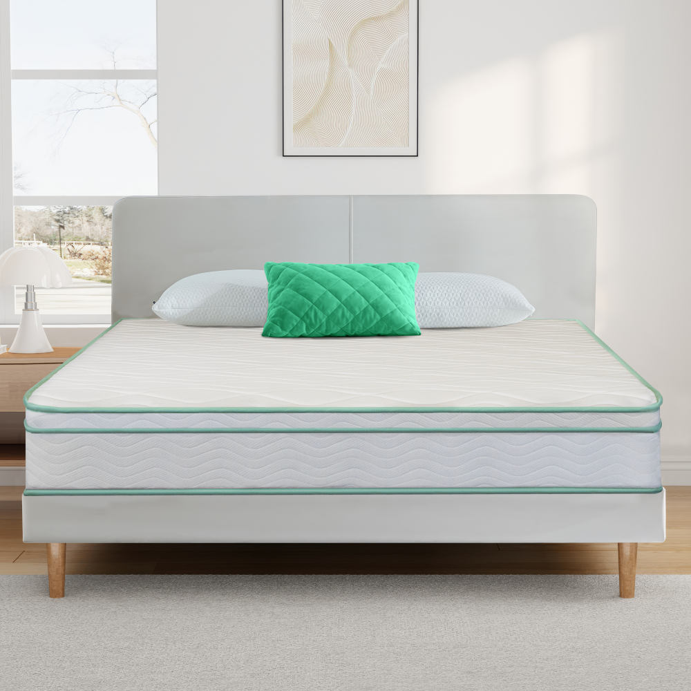 Full Size 10 Inch Cool Gel Memory Foam Innerspring Hybrid Mattress White Green Foam Spring Full