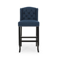 Vienna Contemporary Fabric Tufted Wingback 31 Inch Counter Stools, Set Of 2, Navy Blue And Dark Brown Navy Blue Fabric