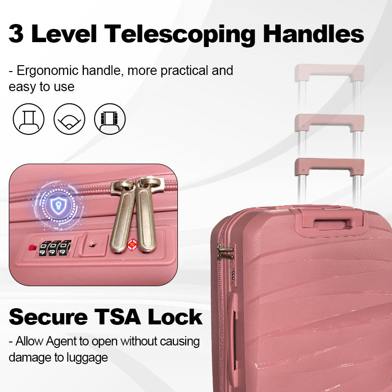 Hard Shell Luggage, 3 Piece Set, With Tsa Lock, 20 Inches 24 Inches 28 Inches Rose Gold Polypropylene