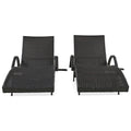 K&K 80'' Outdoor Wicker Chaise Lounge Chairs Set Of 2, Patio Rattan Reclining Chair Pull Out Side Table Adjustable Backrest Ergonomic Wave Design Pool Sunbathing Recliners, Dark Brown No Lounge Dark