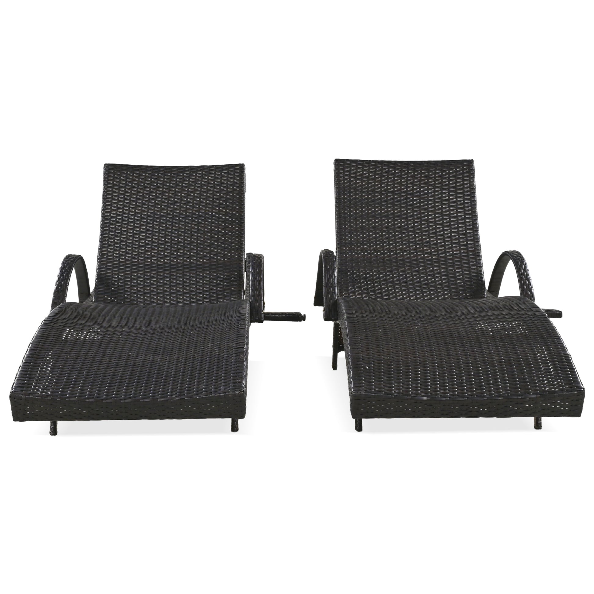 K&K 80'' Outdoor Wicker Chaise Lounge Chairs Set Of 2, Patio Rattan Reclining Chair Pull Out Side Table Adjustable Backrest Ergonomic Wave Design Pool Sunbathing Recliners, Dark Brown No Lounge Dark