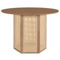 5 Piece Rattan Round Dining Table Set, Wood Table With Hexagonal Base And Upholstered Chairs For Dining Room, Kitchen,Indoor Use, White Beige Wood Dining Room Solid Wood Rubberwood Round Dining Table With Chair Wood Wood White Seats 4 Traditional Round