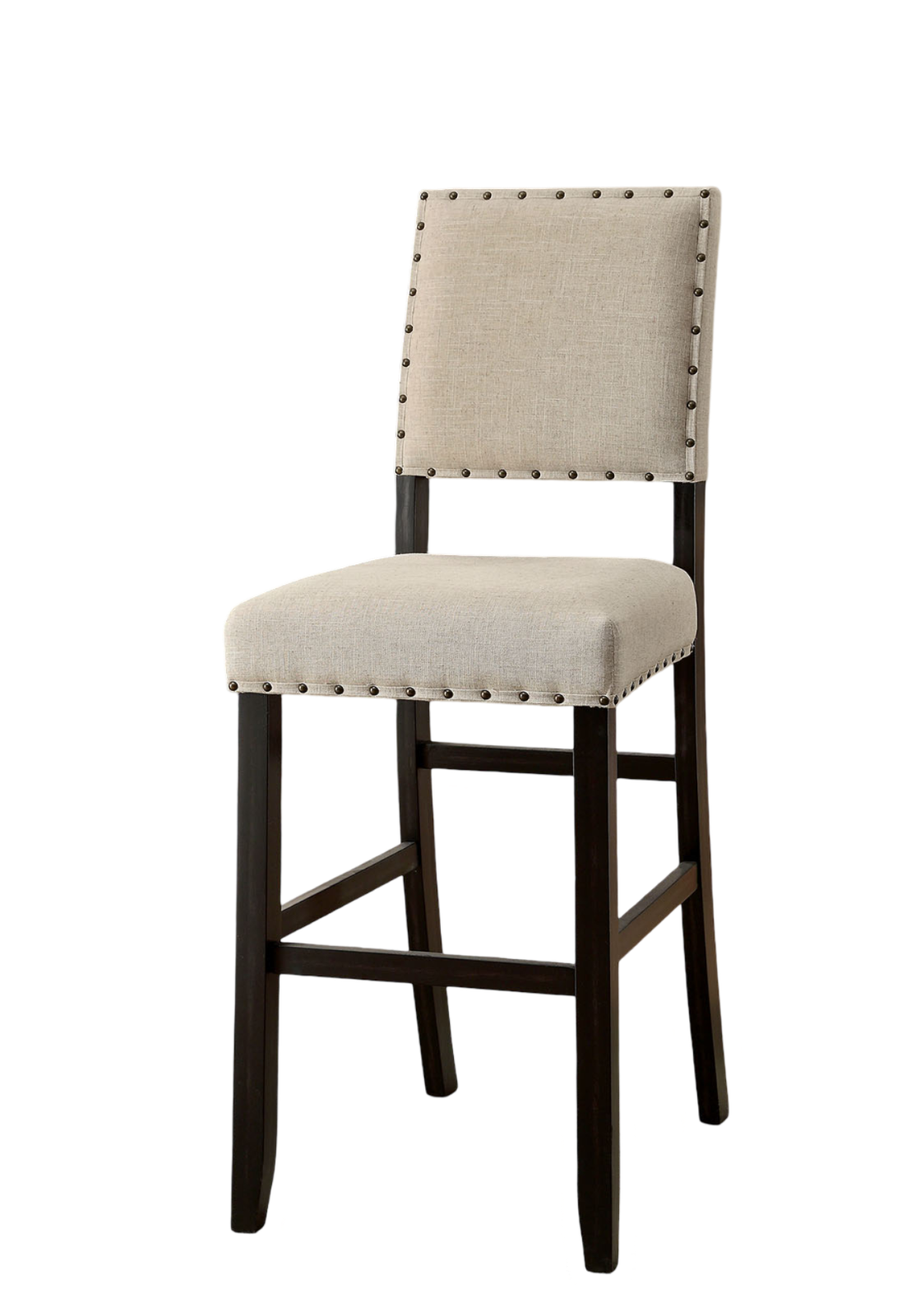 Rustic Charm Ivory Linen Like Fabric 2Pcs Counter Height Bar Chairs Kitchen Furniture Trim Antique Black Bold Distressed Details Wood Ivory Black Dining Room Industrial,Transitional Bar Stools Set Of 2 Solid Wood