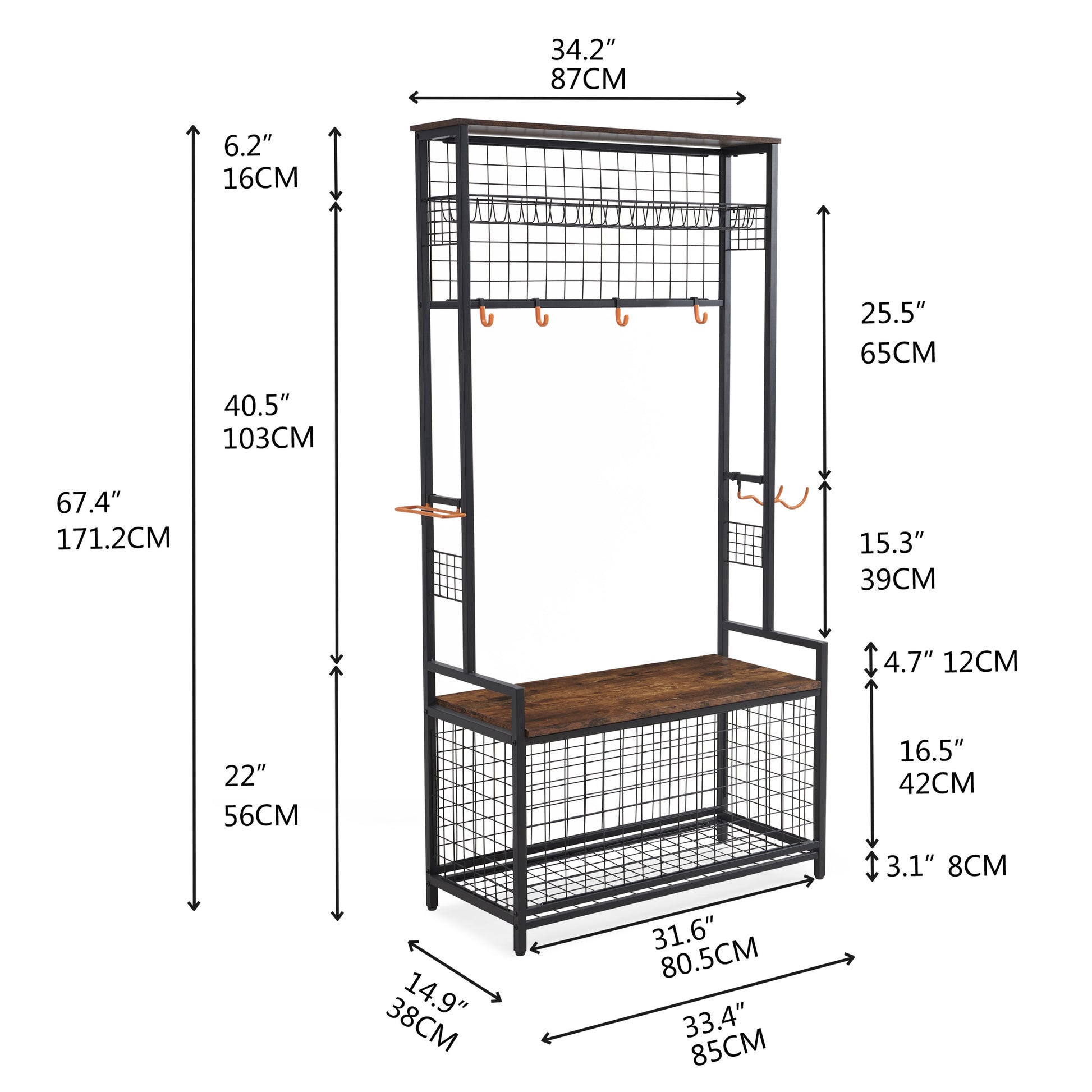 Garage Sports Equipment Organizer System Ball Gear Basketball Racks For Balls, Ball Holder With Baskets, Indoor Outdoor Kids Toys Storage Organizer Antique Brown Metal & Wood