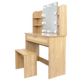 Vanity Desk Set Stool & Dressing Table With Led Lighting Mirror Drawer And Compartments Modern Wood Cosmetic Table Chest Of Drawers Nature Color Natural Wood Particle Board