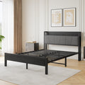 Queen Size Bed Frame, Storage Headboard With Charging Station, Solid And Stable, Noise Free, No Box Spring Needed, Easy Assembly Box Spring Not Required Queen Black Iron Bedroom Bed Frame Metal & Wood