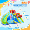 Outsunny 5 In 1 Inflatable Water Slide Kids Bounce House Water Park Jumping Castle Includes Trampoline Slide Water Pool Cannon Climbing Wall With Carry Bag, Repair Patches, 450W Air Blower Colorful Polyester