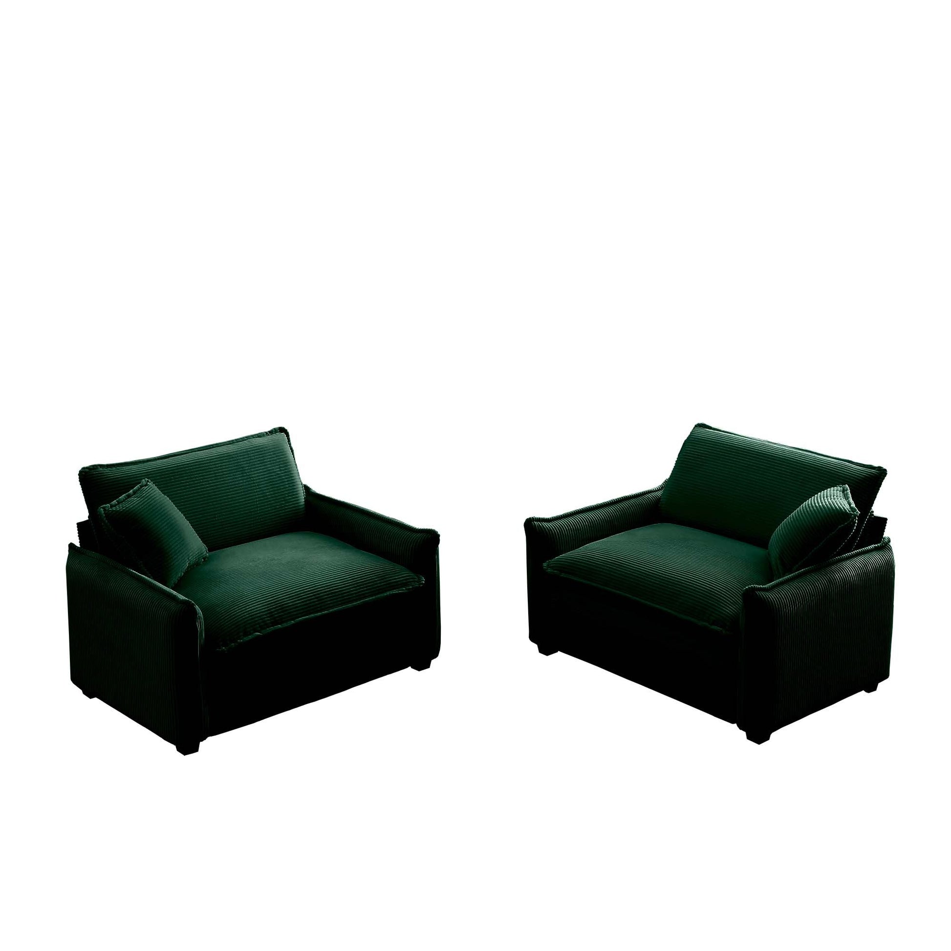 Green Corduroy,Luxurious And Sophisticated Deep Seated Sofa Set With Two Single Deep Seat Sofa Suitable For Living Room And Office Green Corduroy 2 Seat