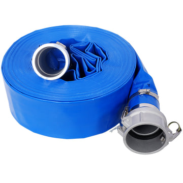 3"X100Ft Pool Backwash Hose, Heavy Duty Reinforced Blue Pvc Lay Flat Water Discharge Pump Hoses For Swimming Drain Pools And Clean Filters, With Aluminum Camlock C And E Fittings Blue Pvc