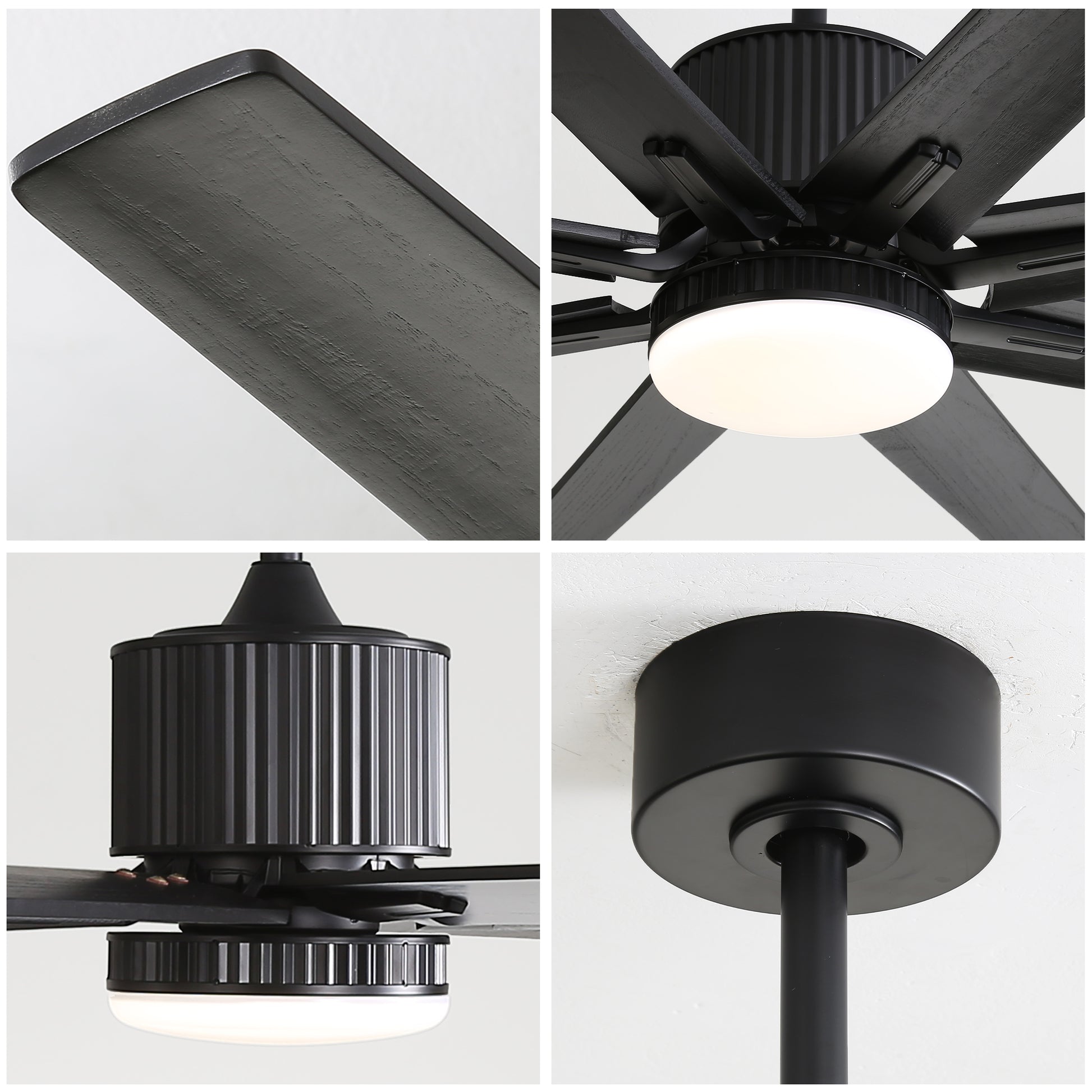 76 Inch Ceiling Fan With 18W Dimmable Led Light Smart Remote Control 8 Solid Wood Blades Black Black Metal & Wood