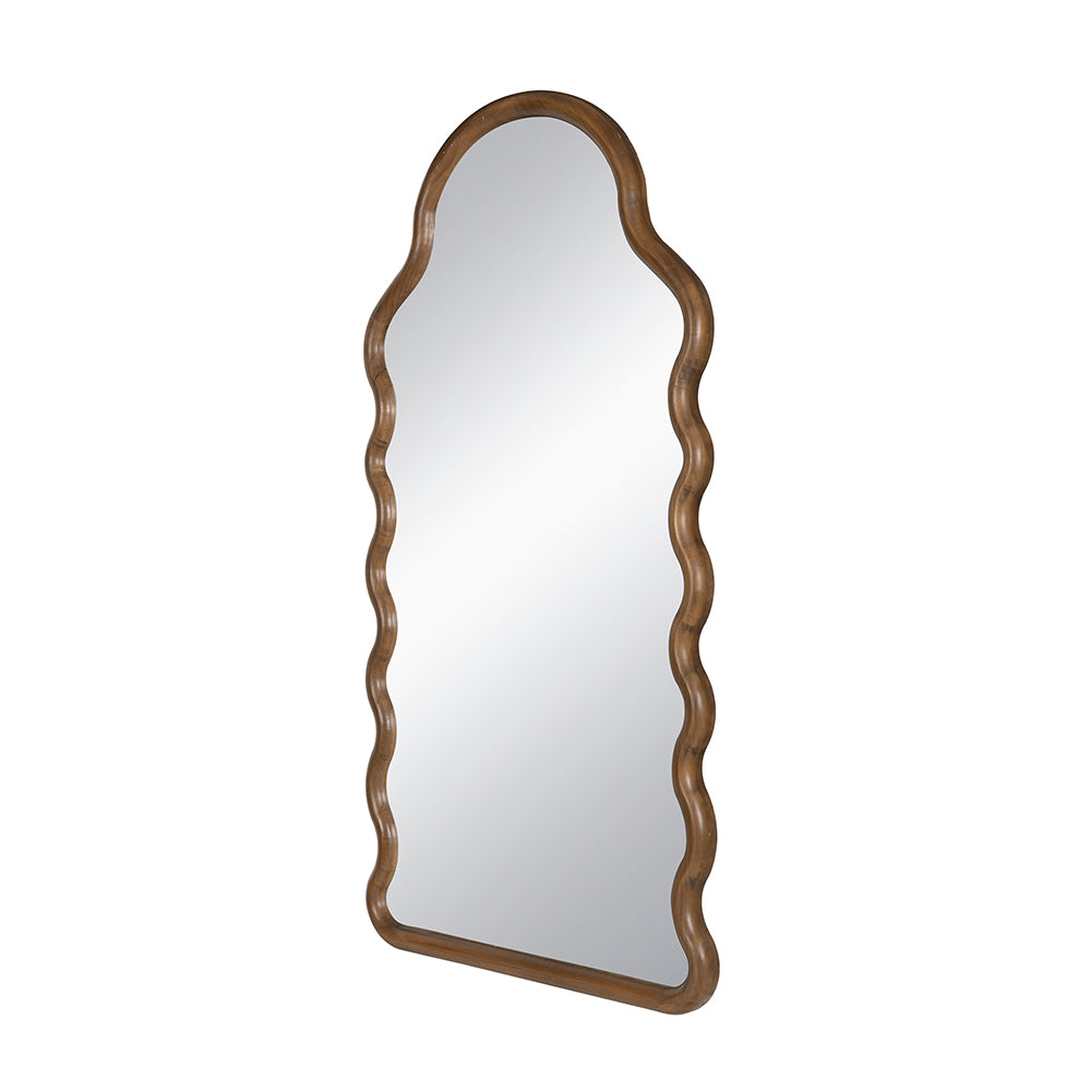 30X1.5X55" Arch Wood Mirror With Unique Frame Brown Pine
