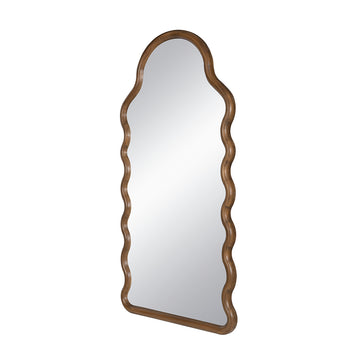 30X1.5X55" Arch Wood Mirror With Unique Frame Brown Pine