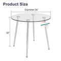 Round Dining Table With Glass Top, Silver Metal Legs, Exquisite Life, Starting From The Details, The Silver Legs Show An Extraordinary Texture, Which Is The Finishing Touch To Your Home Transparent Glass Metal