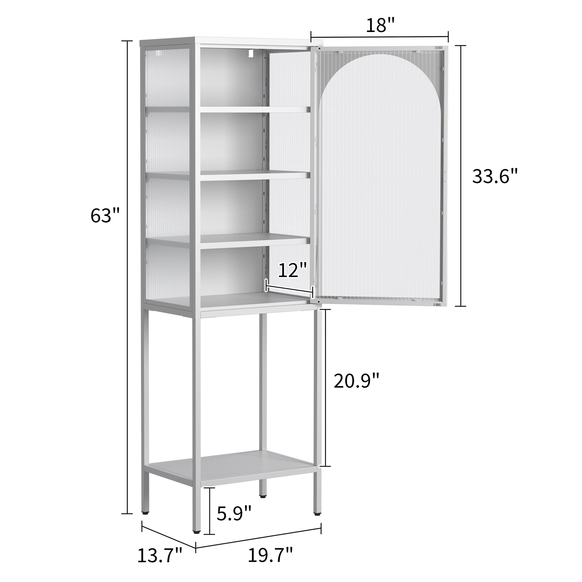 Metal Glass Door Display Storage Cabinet 5 Tier Cube Bookshelf Storage Cabinet With 3 Adjustable Shelves For Kitchen, Dining Room, Living Room, Bathroom, Home Office,White Accent Chests 1 2 Shelves Antique Antique White Primary Living Space Glass Doors