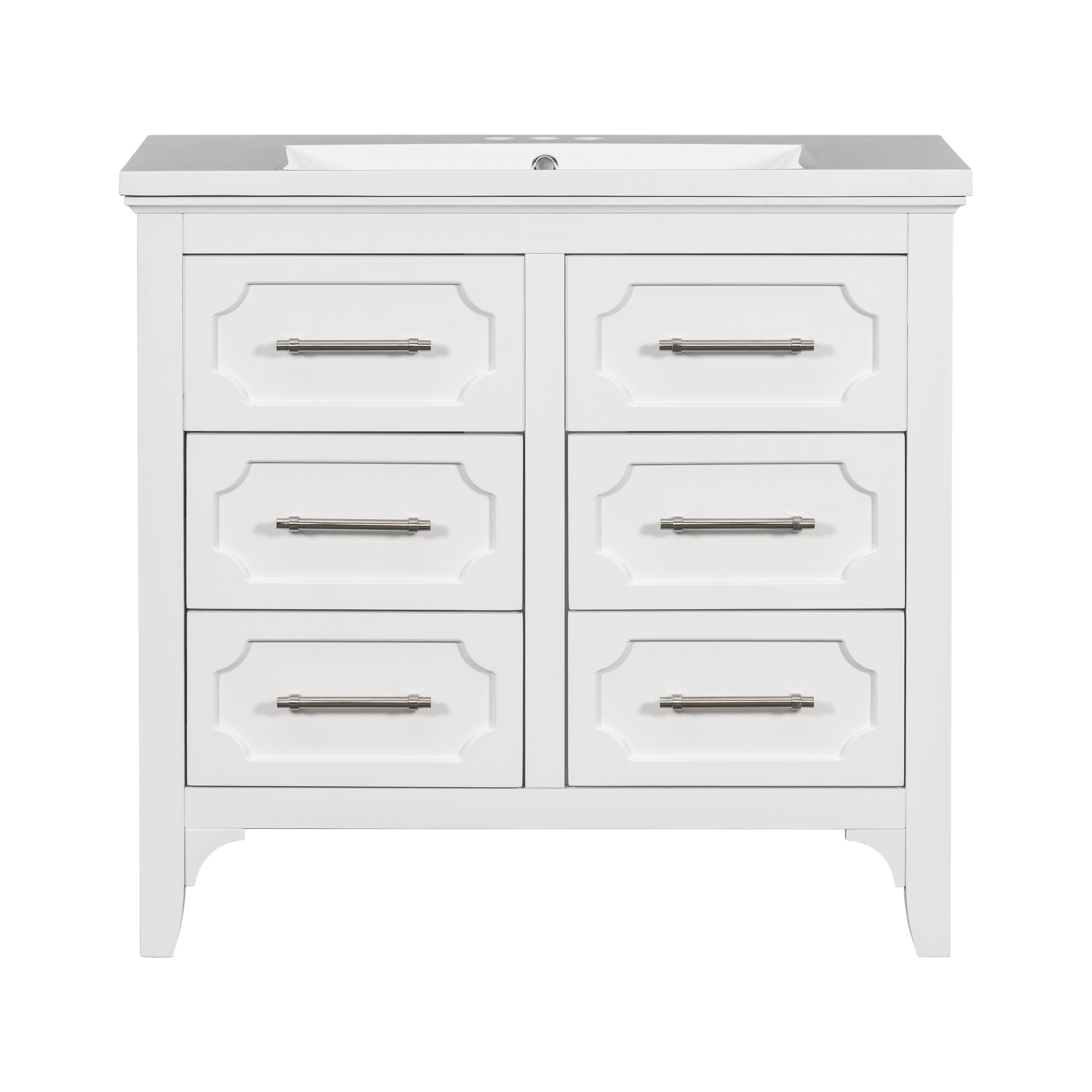 36'' Bathroom Vanity With Resin Sink Combo, Free Standing Single Vanity Set With Four Drawers, Solid Wood Frame Bathroom Storage Cabinet 4 White Bathroom Solid Wood Mdf Resin Painted