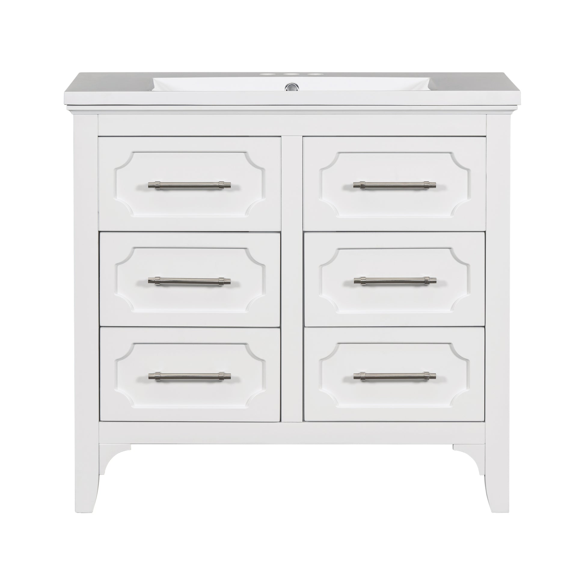 36'' Bathroom Vanity With Resin Sink Combo, Free Standing Single Vanity Set With Four Drawers, Solid Wood Frame Bathroom Storage Cabinet Same As Sw000128Aak White Bathroom Modern Solid Wood Mdf
