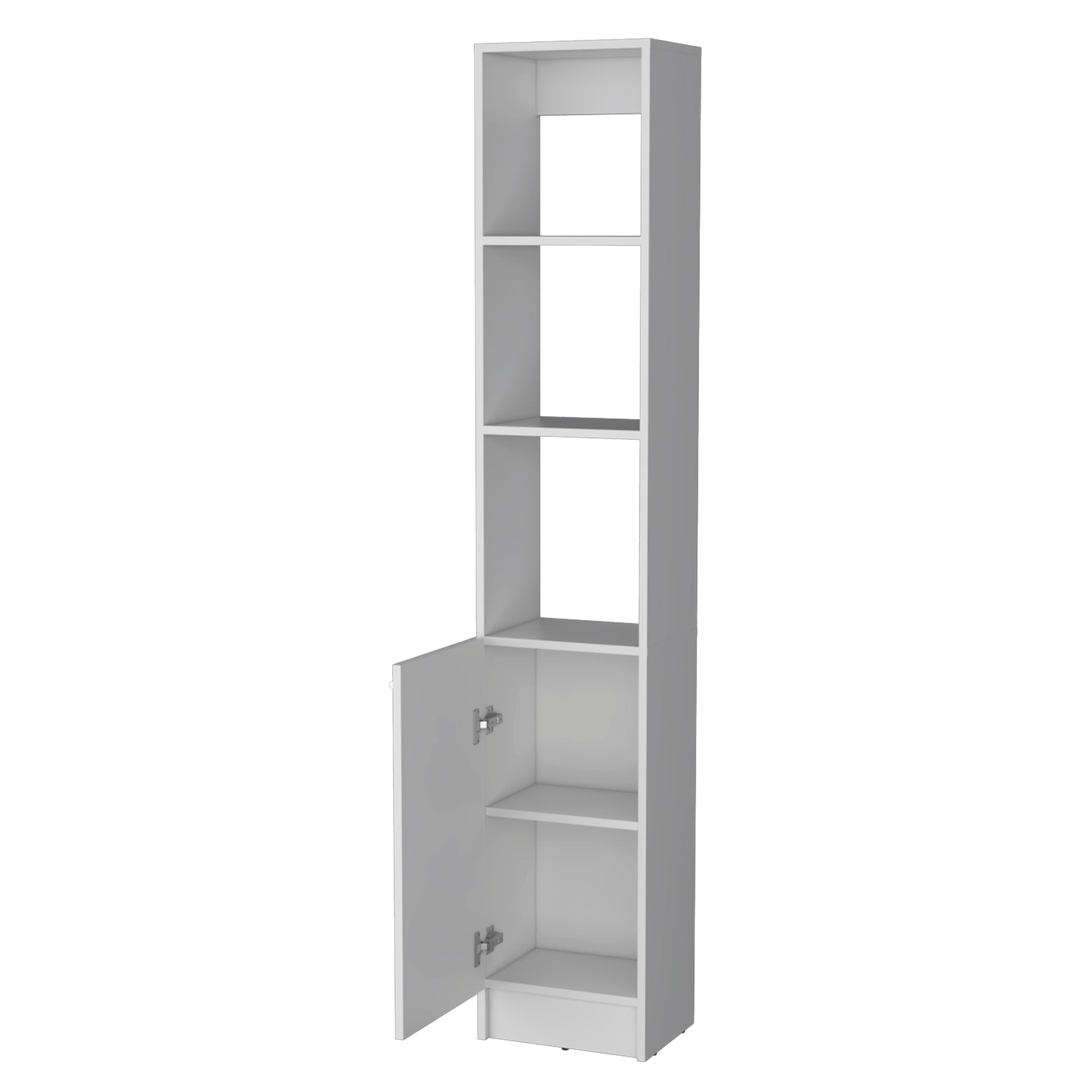 Brenda Linen Cabinet With 1 Door, 3 Open Shelves White 2 5 60 In & Above Bathroom Contemporary 10 15 Inches Particle Board Engineered Wood