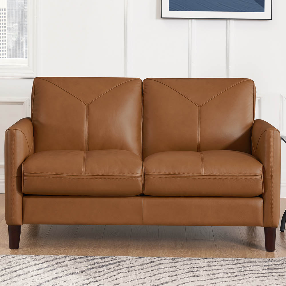 Yorkdale Leather Loveseat Cognac Memory Foam Genuine Leather