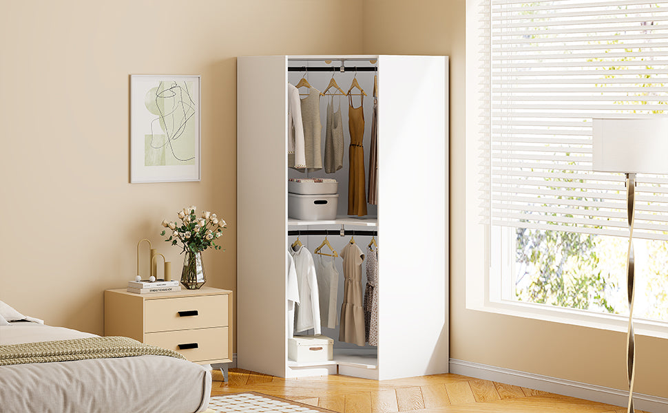 Polygon Corner Wardrobe, White White Particle Board