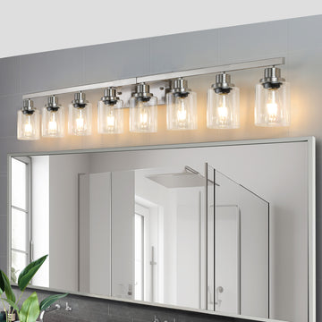 Modern 8 Light Bathroom Vanity Light Fixture Brushed Nickel Finish With Clear Glass Shades, Perfect For Bathroom, Vanity, And Dressing Area Lighting No Bulbs Brushed Nickel Glass Iron