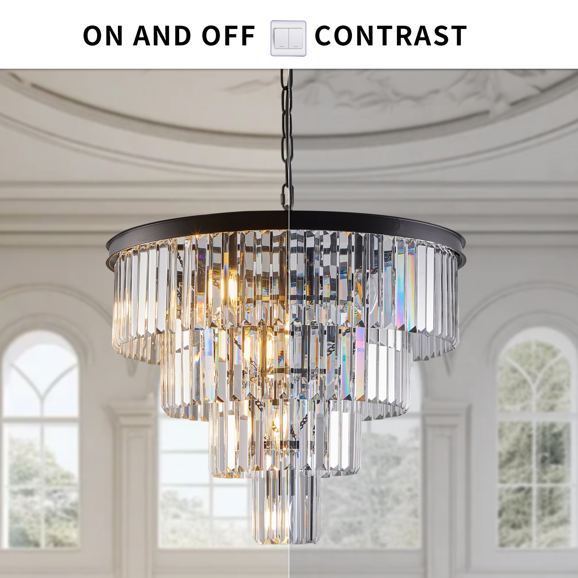Contemporary Crystal Modern Chandeliers Crystal Ceiling Chandelier 4 Tier Black Chandelier Lighting For Dining Room Living Room Bedroom Bulbs Not Included Black Crystal Iron
