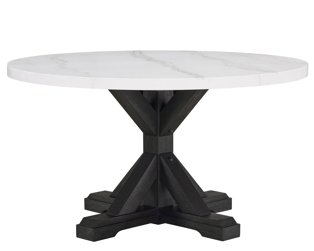 1Pc Transitional Modern Formal Dining Table White Round Genuine Marble Table Top Black Finish Legs Wooden Dining Room Furniture White Seats 4 Dining Room Contemporary,Farmhouse,Transitional Round Marble