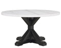 1Pc Transitional Modern Formal Dining Table White Round Genuine Marble Table Top Black Finish Legs Wooden Dining Room Furniture White Seats 4 Dining Room Contemporary,Farmhouse,Transitional Round Marble