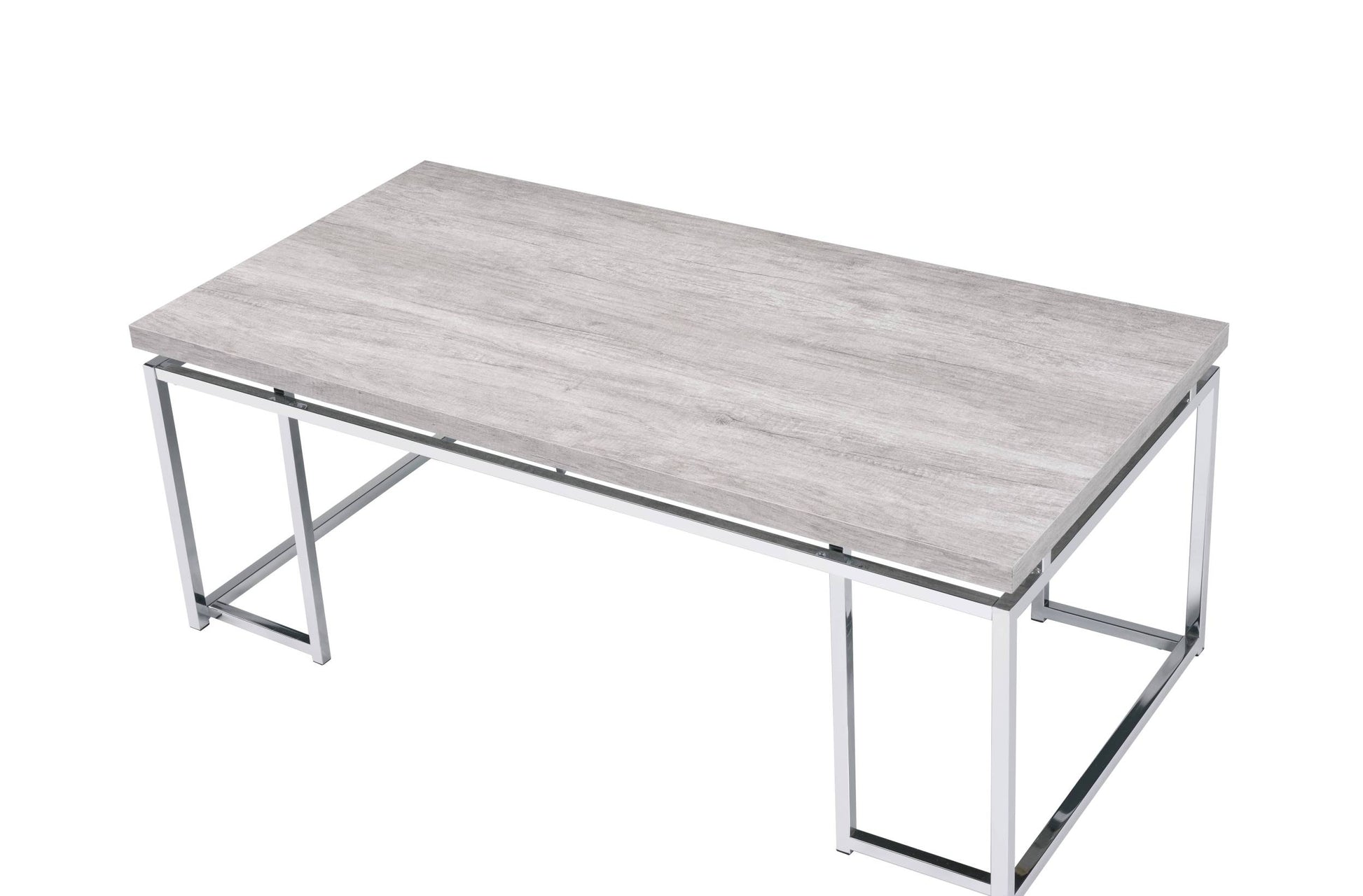 Natural Oak And Chrome Coffee Table With Metal Sled Base Oak Primary Living Space Modern Rectangular Wood Metal Sled